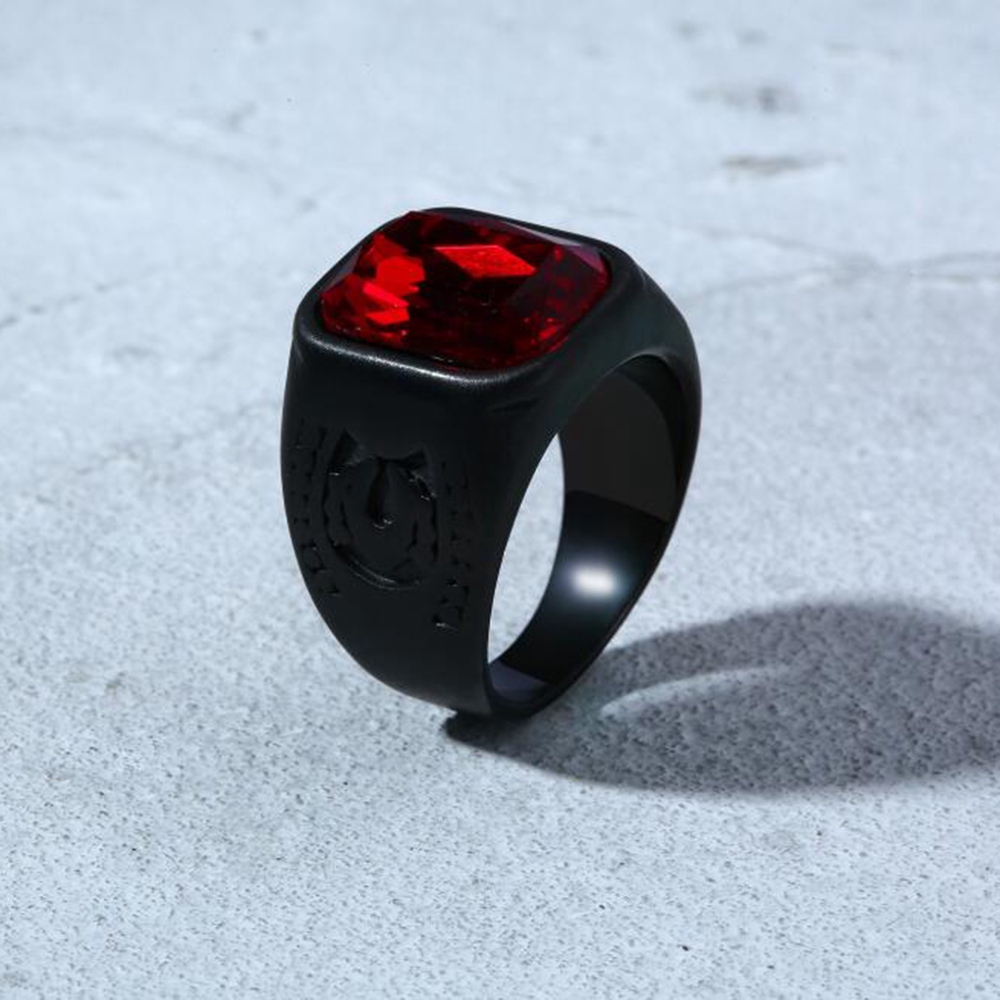 Cincin Kawin Baja Titanium Rubi Black Asli Pria Wanita Fashion Perhiasan Batu Permata Kristal Merah Rings