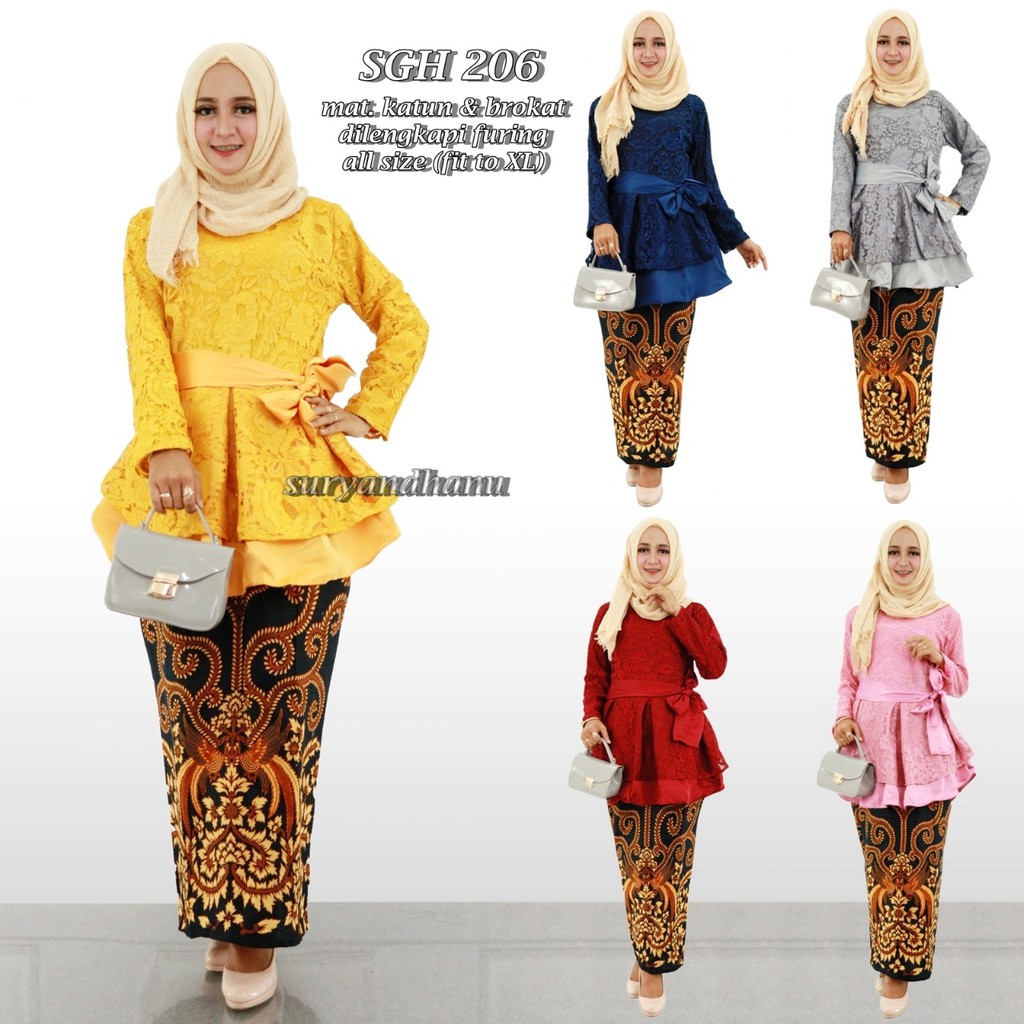 SGH 206 Baju pesta batik setelan rok blus peplum katun brokat baju kekinian