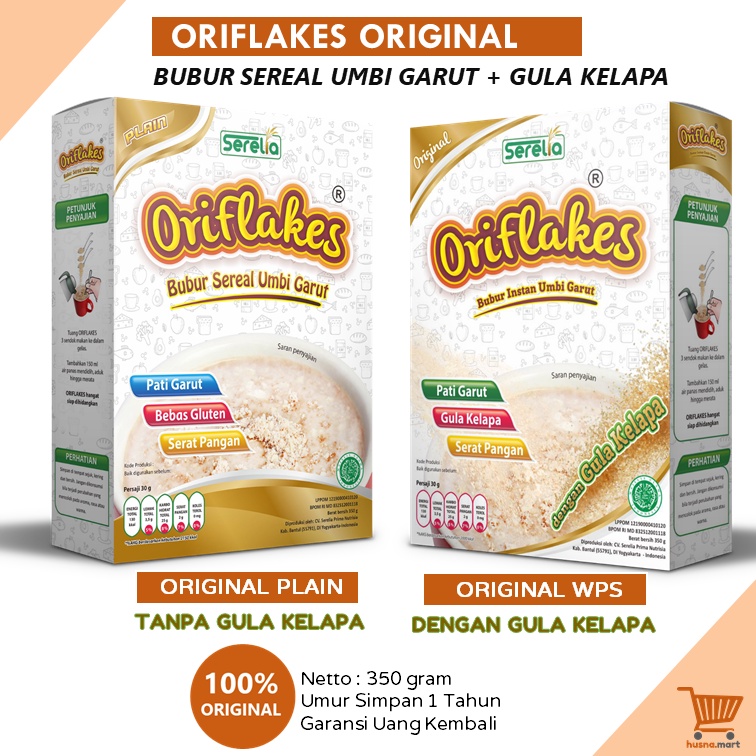 ORIFLAKES Sereal Umbi Garut ORIGINAL PLAIN - WPS Sarapan Sehat Serat Tinggi Maag Asam Lambung 350 gr