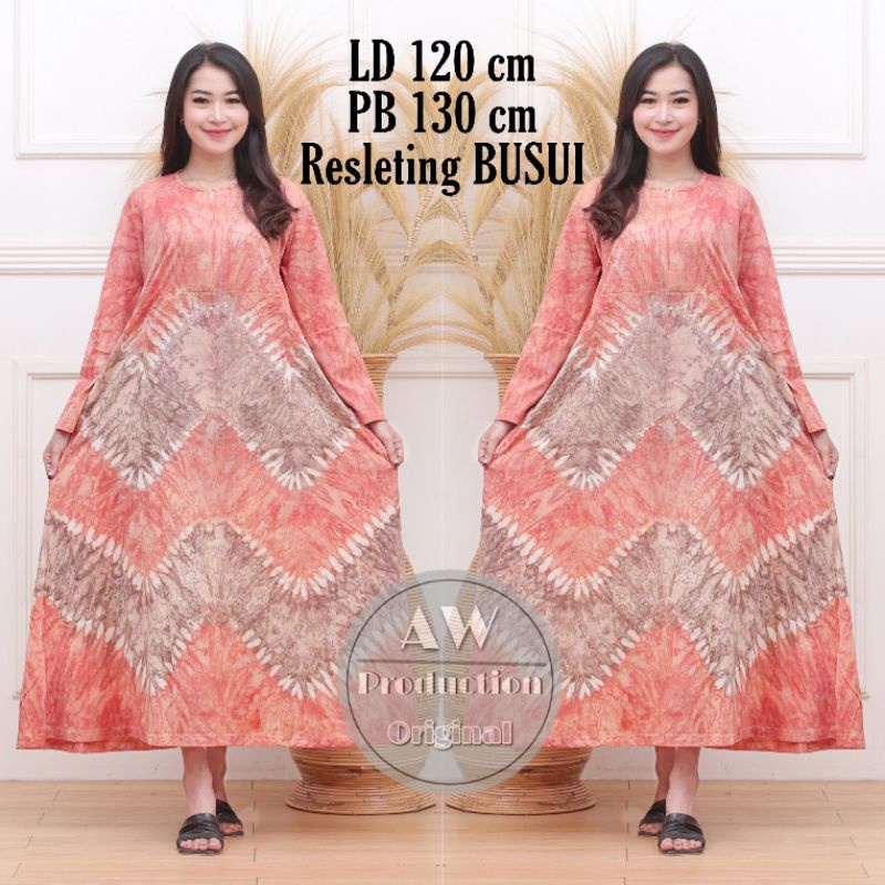 LONG-W DRESS JUMBO ABSTRAK KEKINIAN LENGAN PANJANG BUSUI DEPAN RESLETING DASTER KAOS BATIK TERBARU