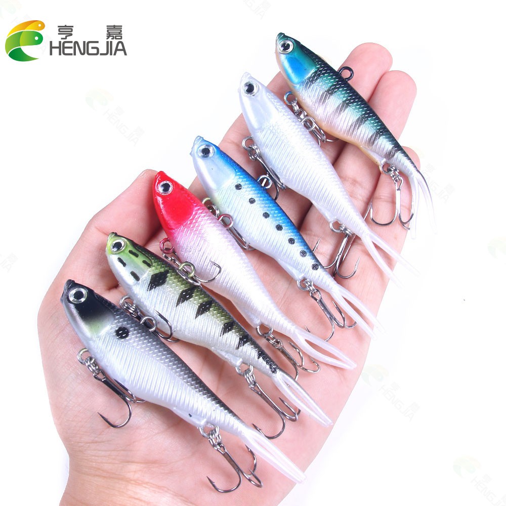 HENGJIA 1PCS 9.5cm/21g Umpan Pancing Soft VIB Fishing Lures Lead Head Jig Bait Vibe Fake Lure Fish Tail Tackle