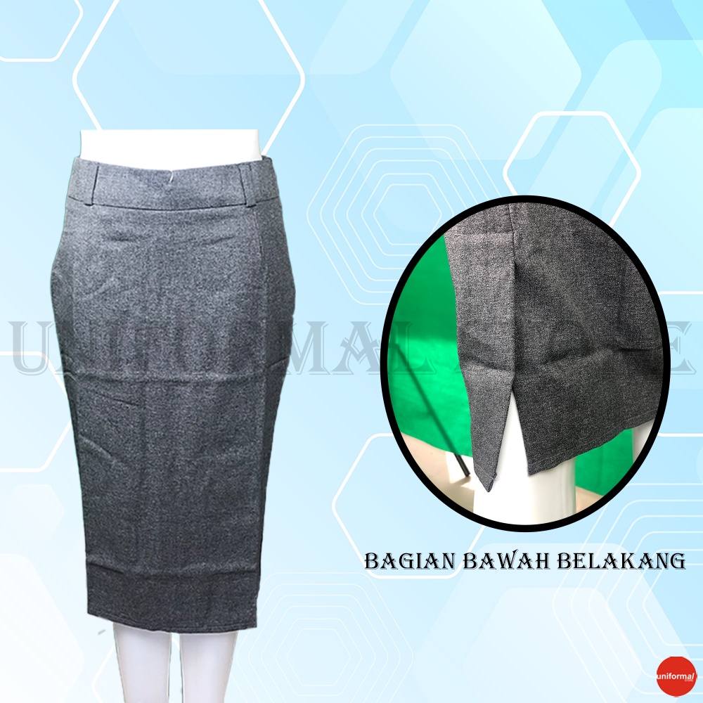 Rok Span Pendek Wanita Standar JUMBO Hitam Abu Ukuran S M L XL 2L 3L 4L 5L Bahan Gabardine 7/8 Premium Midi Skirt Polos / Kerja / Kantor / Formal / Kantoran / Murah / Terlaris / Terbaik / Perempuan