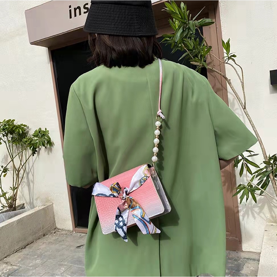 Crossbody Bag Women Wanita Gradasi Tali Aksen Mutiara Free Syal / Tas Selempang Wanita Mewah