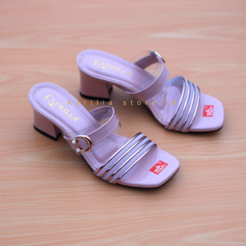 Aprilia sanda heels pesta wanita hak tahu 5cm/sandal slop wanita slip on anti licin/sendal kondangan wanita kekinian