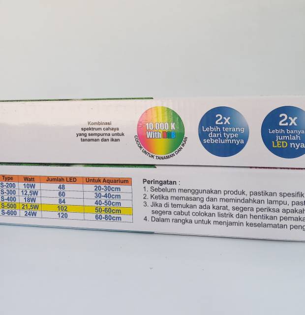 Lampu Led Aquarium KANDILA S-500 21.5 Watt Led 6 Baris 102 titik WRGB 50-60cm Lampu atas Akuarium Aquascape
