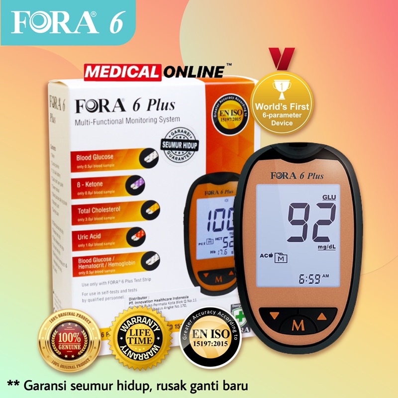 FORA 6 PLUS 6 IN 1 FORA MESIN PARAMETER GULA KOLESTROL UA KETONE HB HEMATOCRIT MEDICALONLINE