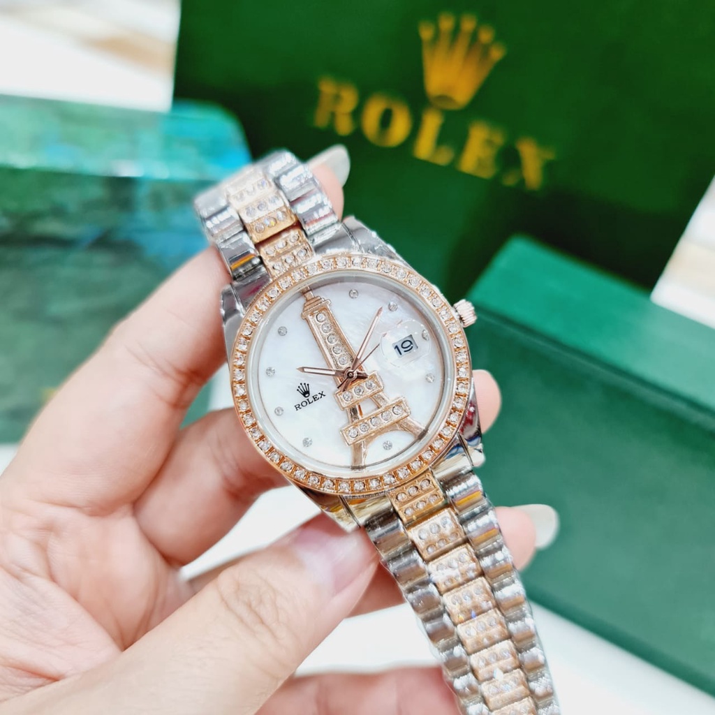 Best Seller  Jam Tangan Wanita Rolex Paris R3172M Tanggal Aktif Tali Rantai Free Box Original + Pape