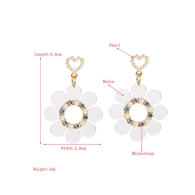 LRC Anting Tusuk Fashion Transparent White Transparent Flower Pearl Earrings With Diamonds P59679