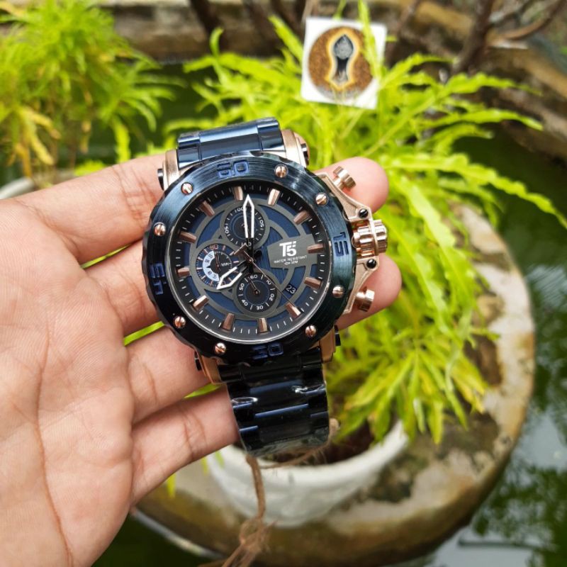 COD jam tangan pria T5 rantai ( warna biru)