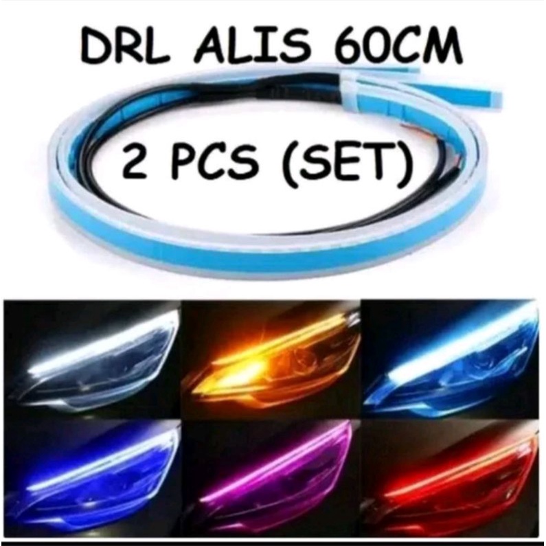 Lampu LED alis DRL fleksibel 60 cm sien sen running 2 warna  berjalan running DC 12V