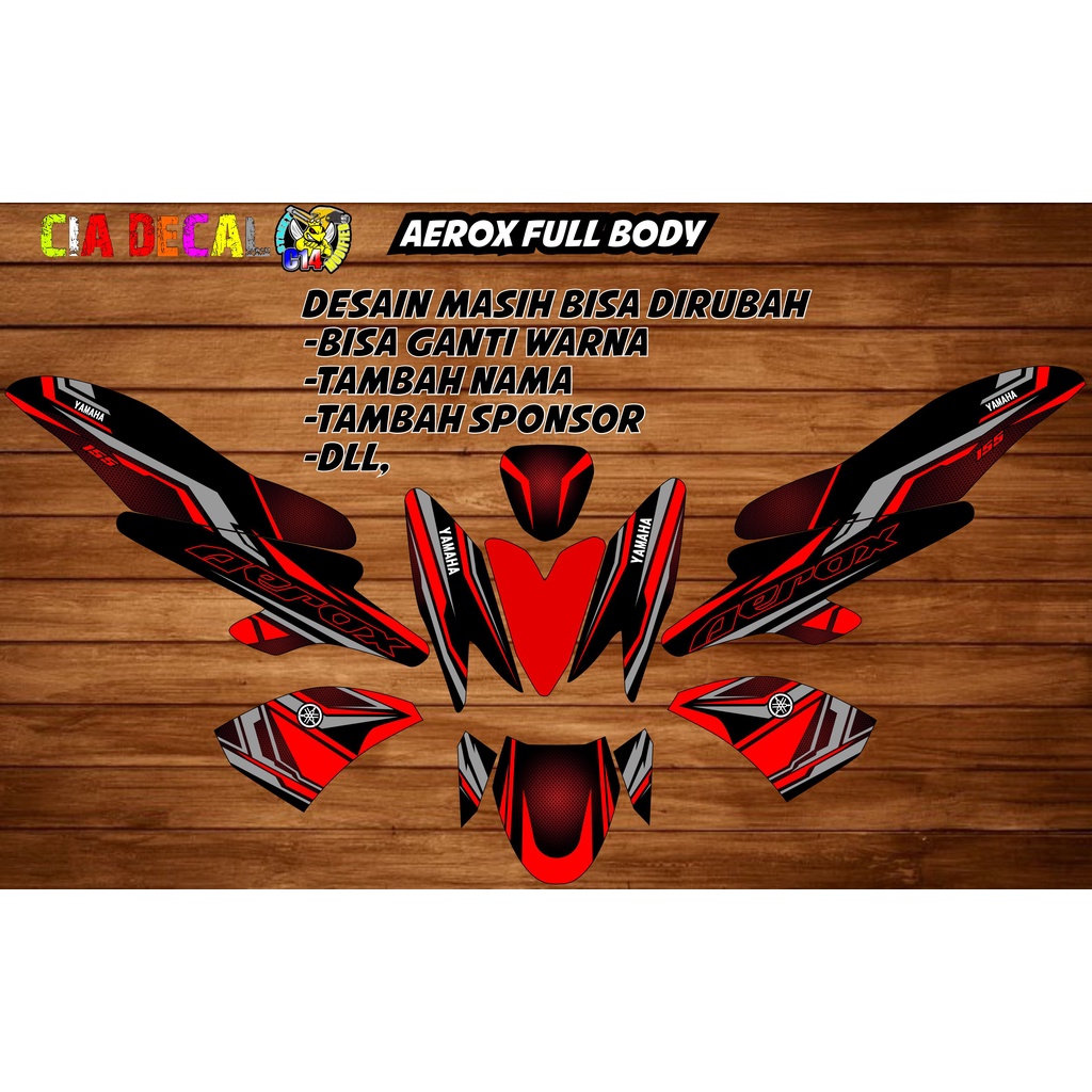 stiker decal full body aerox lama grafis hitam merah