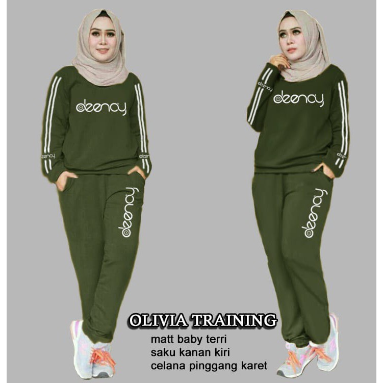 ELDE 12 - SETELAN WANITA L XL XXL 3XL St jumbo marimar Olivia Olah Raga Wanita , Baju Senam , Termurah , Baju Training Bahan babyterry + celana pinggang karet pake saku