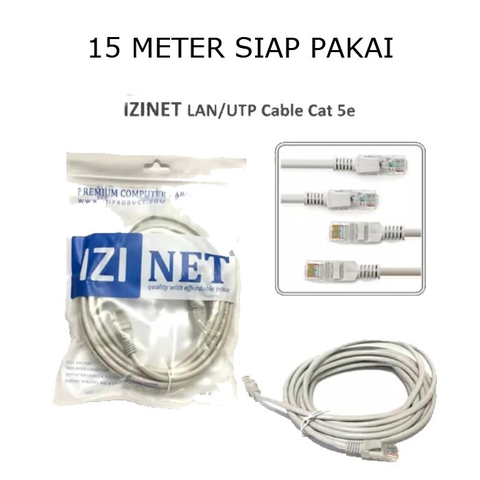 IZINET KABEL LAN UTP CAT5E 15 METER SIAP PAKAI