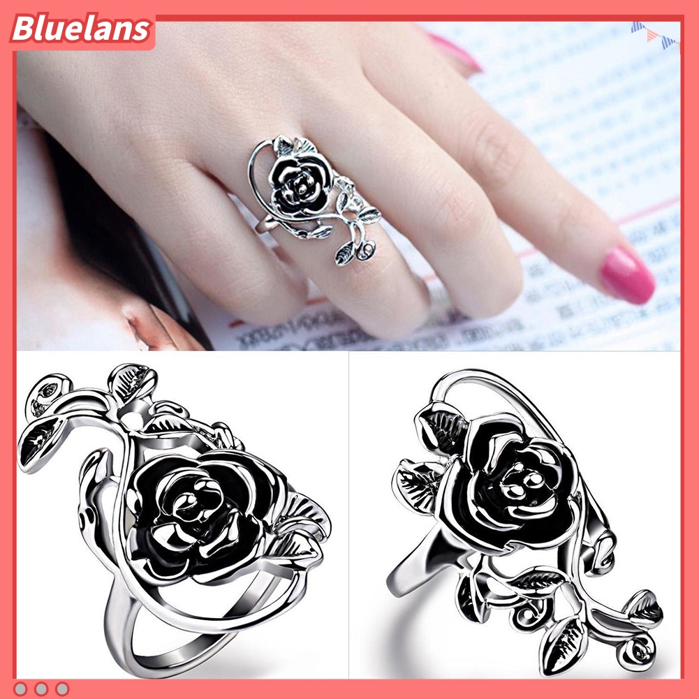 Bluelans Gothic Women Rose Flower Vine Alloy Enamel Finger Ring Cosplay Jewelry Gift