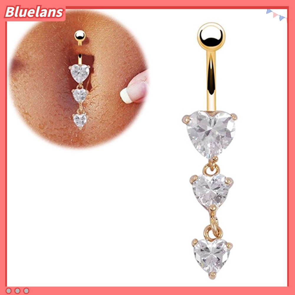Bluelans Body Piercing Gold Navel Rings 3 Heart Crystal Clear Dangle Belly Button Rings