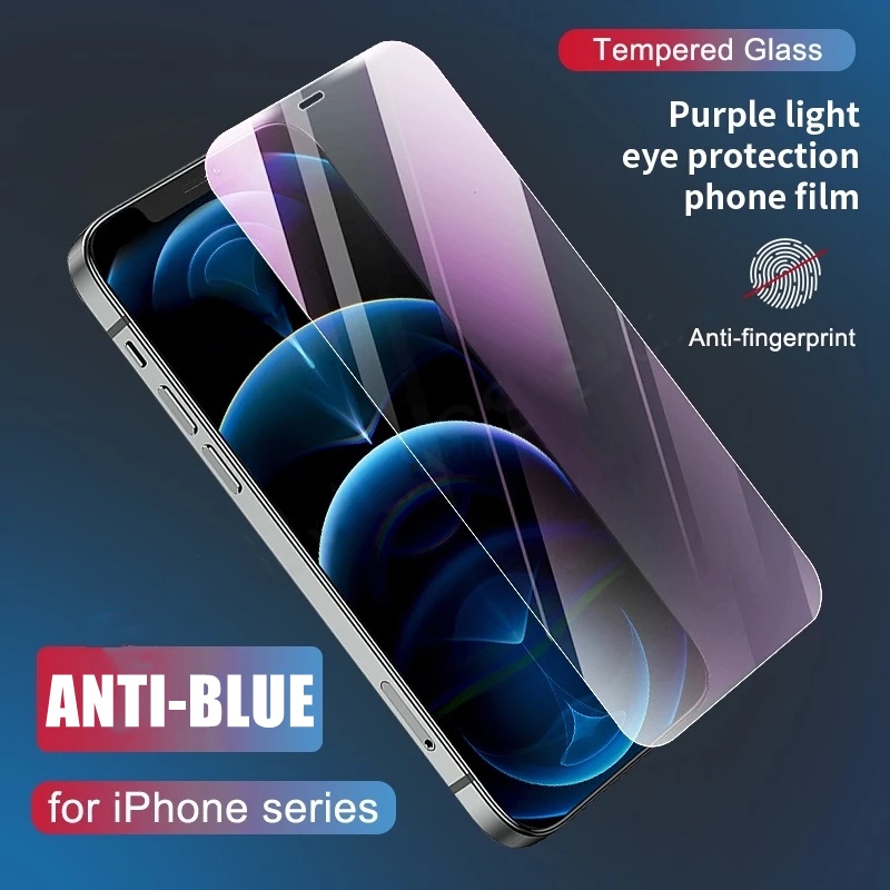 Pelindung Layar Tempered Glass Anti Bluelight Untuk iPhone 11 12 13 Pro MAX X XS MAX XR 6 7 8 Plus SE 2020 12 13 mini