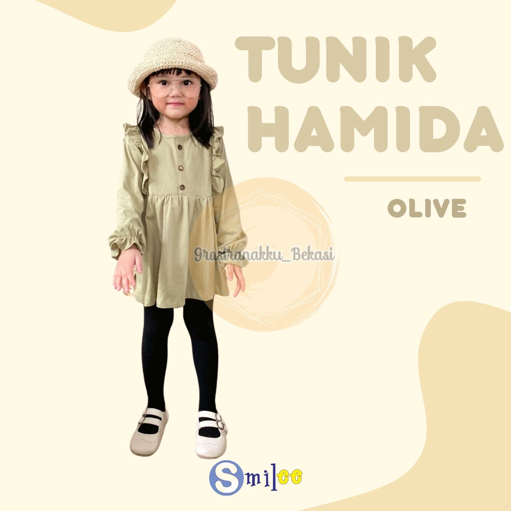 Tunik Anak Kaos Smilee Hamida Warna Olive Size 1-5Thn