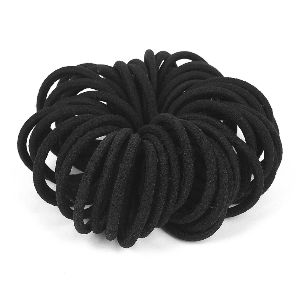 50Pcs Karet Rambut Ponytail Elastis Bahan Metal Tebal Warna Hitam Ukuran 3mm, 6mm-50Pcs-Black-6mm