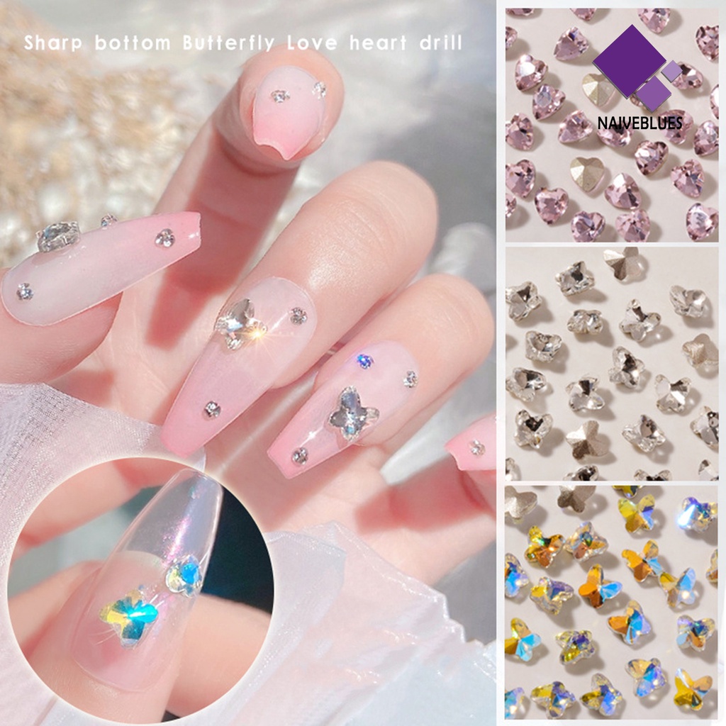 Naiveblue &gt; 10Pcs / Set Ornamen Kristal Imitasi Bentuk Hati 3D Untuk Dekorasi Nail Art Charms