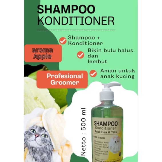 Shampoo conditioner 2in1/anti kutu/anti jamur khsusu Anjing &amp; kucing netto : 500ml