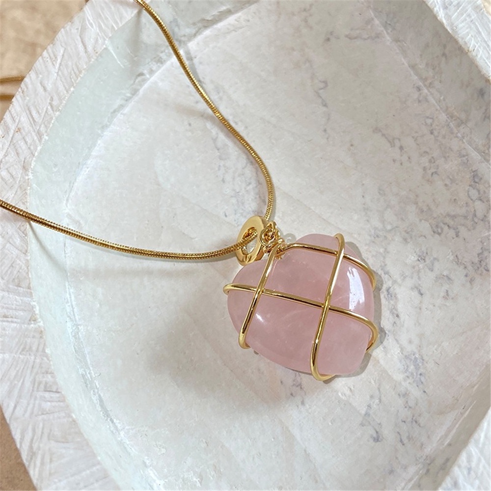 Kalung Liontin Hati Kristal Opal Pink Untuk Wanita