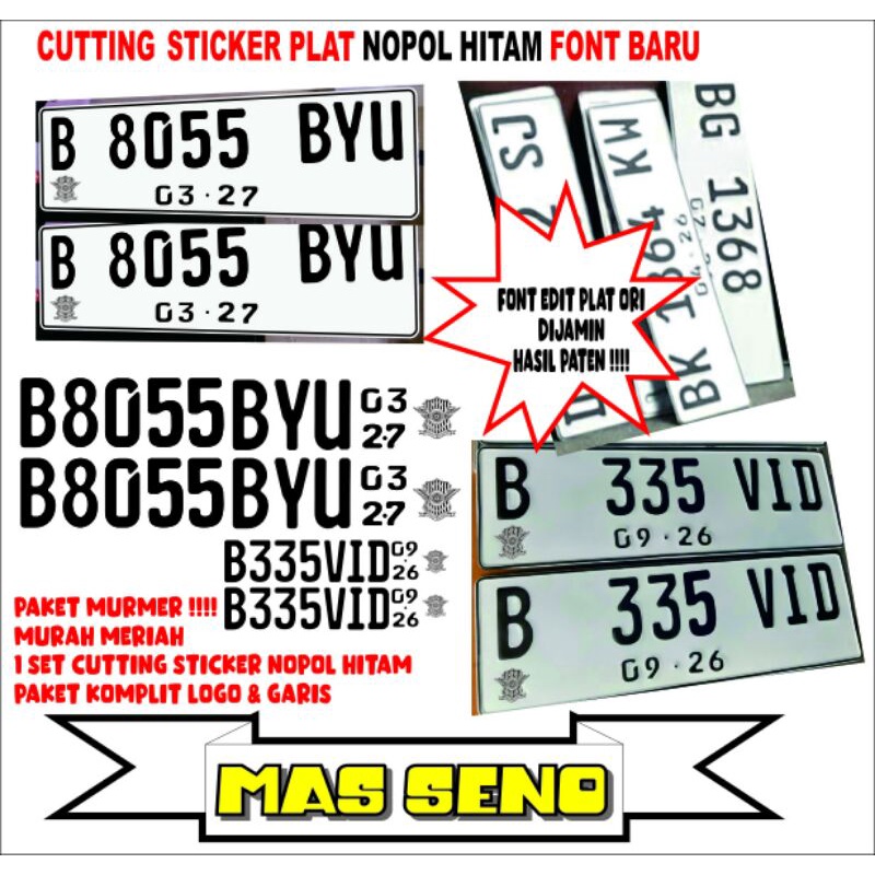sticker plat nomor mobil font terbaru hitam cutting