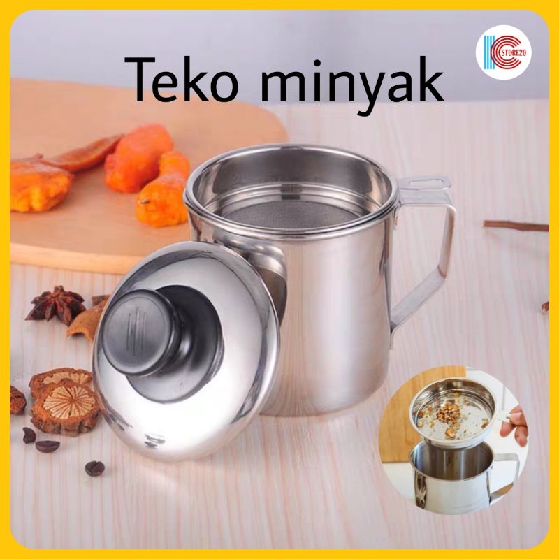 TEKO SARINGAN MINYAK / WADAH SARINGAN MINYAK / STRAINER POT STAINLESS STEEL 1.3 LITER