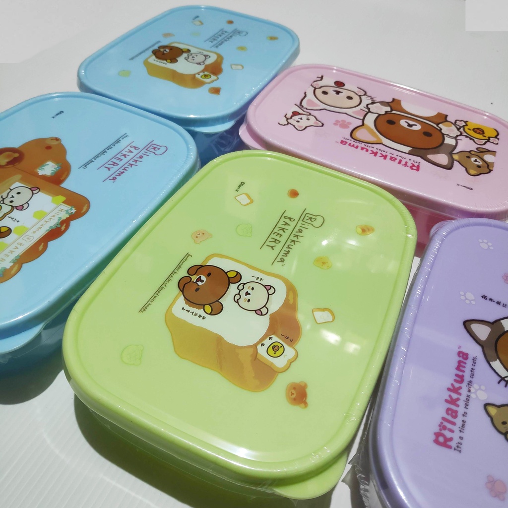 Tepak Wadah Makan Sangu Rilakuma Lucu Anak Tempat penyimpanan makanan 2 sekat Lunch Box bekal Plastik