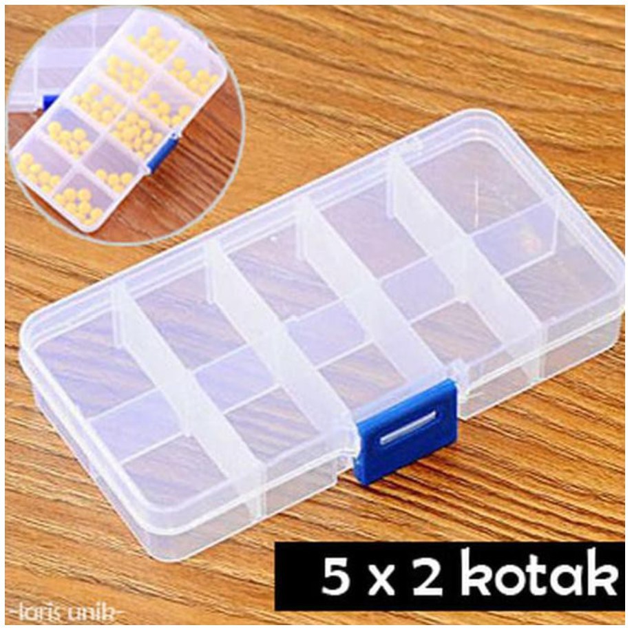 PA Kotak Plastik Tempat Obat 10 Sekat Kotak Manik Mote Kancing Serbaguna Storage Box Case AKSESORIS - SS140