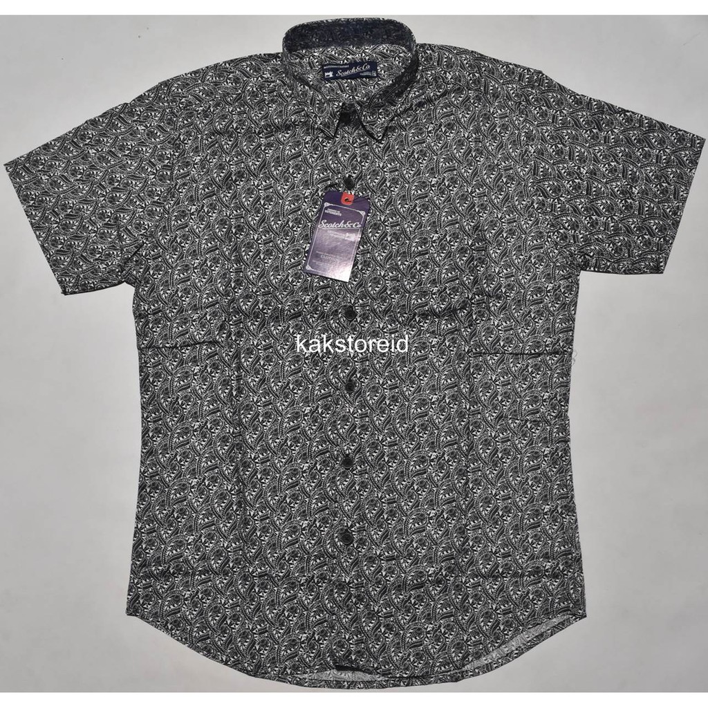 Kemeja Pria Casual SCOTCH & CO Lengan Pendek Hitam Motif Reguler SCR 20