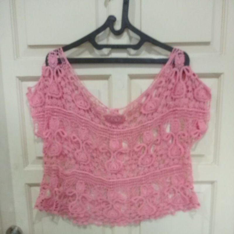 Preloved Nyla Pink Lace Crop Outer