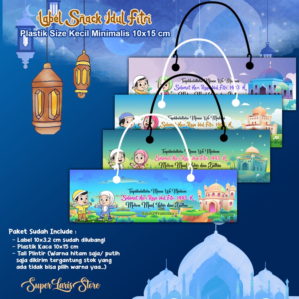 

SuperLarisStore 01-04 Label & Plastik Snack Bingkisan Angpau Idul Fitri Ukuran Kecil 10x15 cm