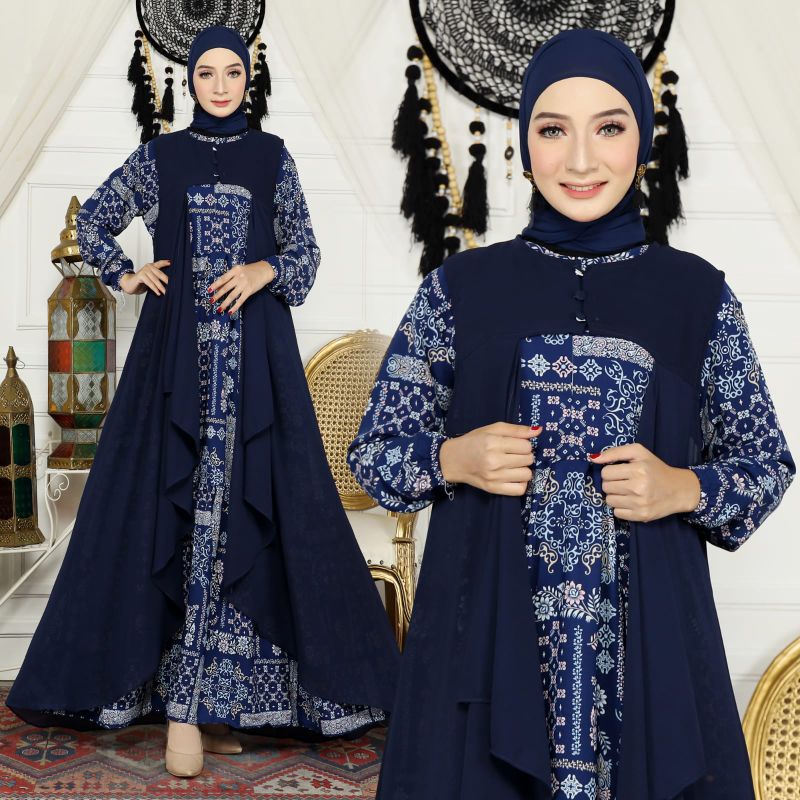 GAMIS SET OUTER MEWAH GAMIS PESTA LONG DRESS PRINTING BKK KF RACUN SHOPEE KONDANGAN