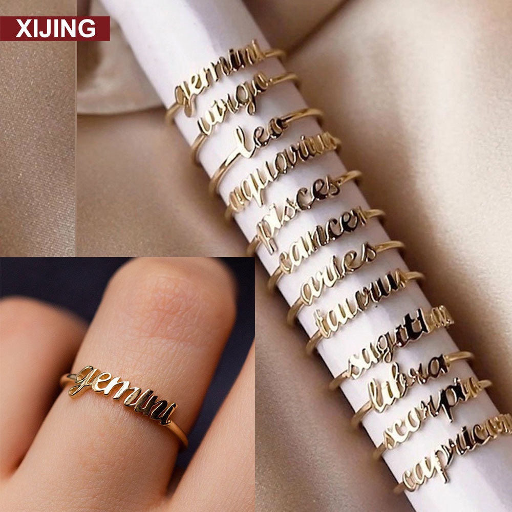 Gold Simple Style 12 Constellations Creative Design Adjustable Open Index Finger Single Ring for Girlfriend Gift