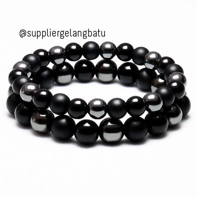 gelang batu blackstone onyx 6mm 8mm 10mm bisa untuk terapi