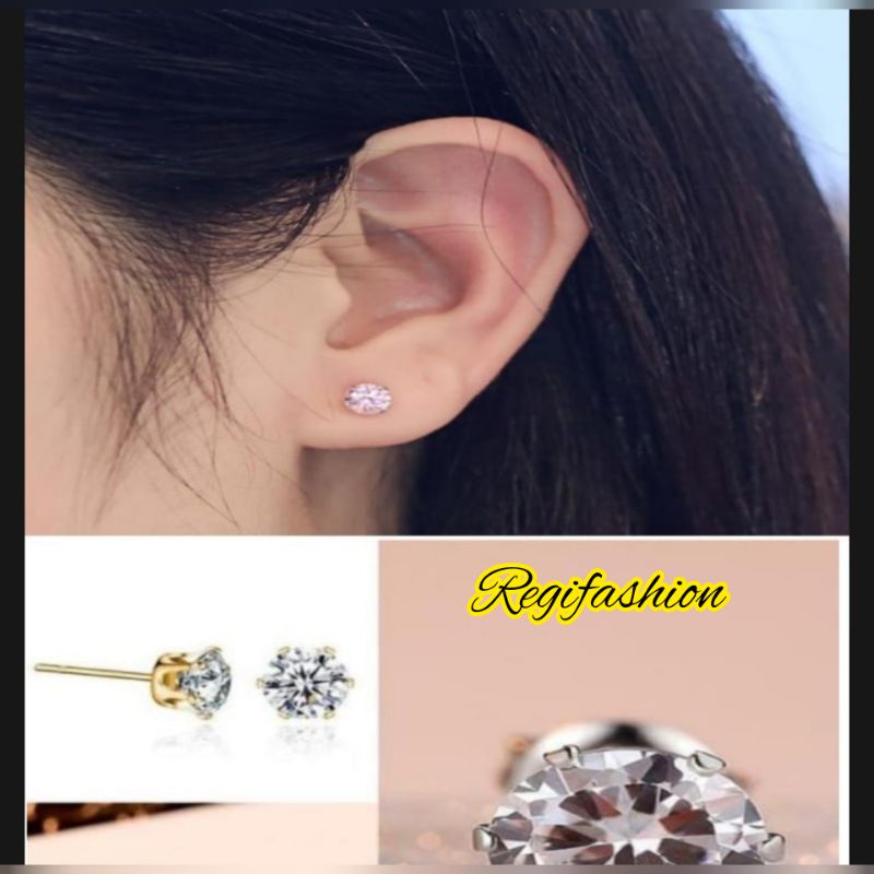 Anting tusuk titanium gold/silver terlaris fashion wanita anti karat tidak luntur