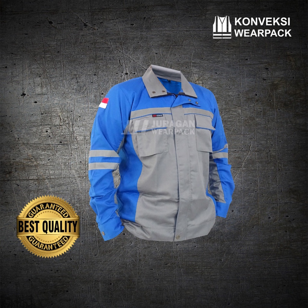 Wearpack Kerja Model Semijaket Warna Biru Benhur Kombinasi Abu-abu