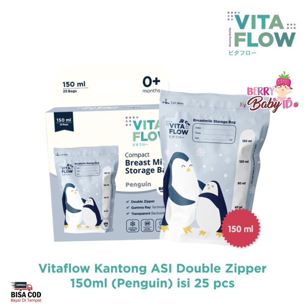 Vitaflow Kantong Susu Asi Breastmilk Storage Bag 25 Pouch @ 150 Ml Berry Mart