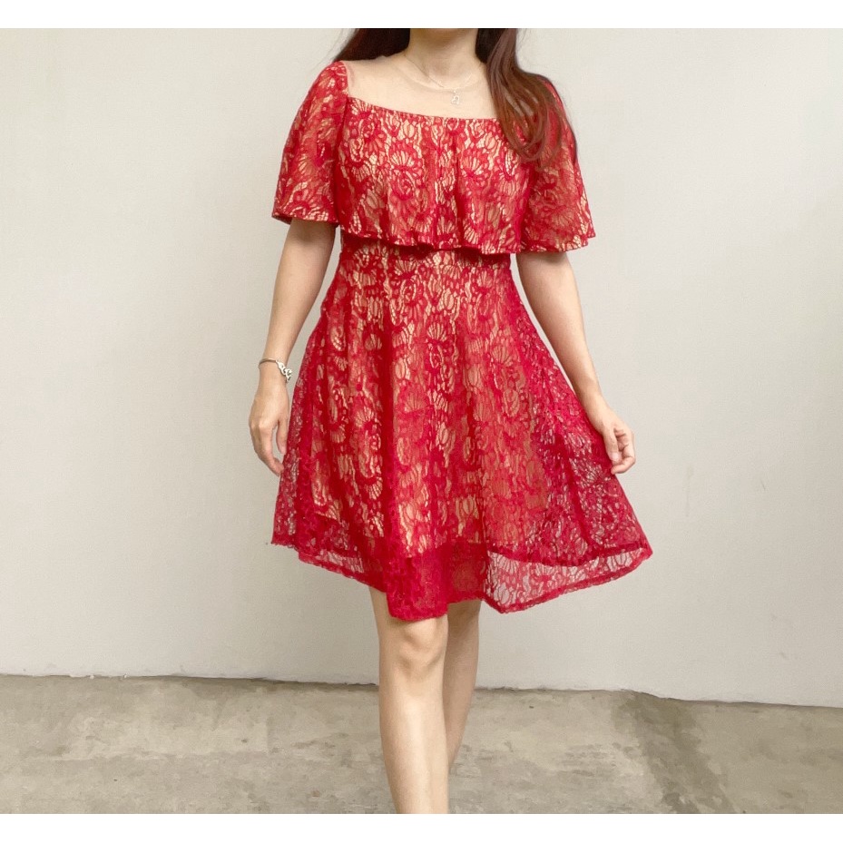 DS325 - DRESS PESTA LACE BRUKAT GLITTER FLARE WANITA