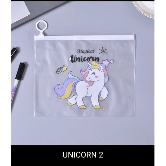 (COD) Pouch kosmetik transparan Motif Unicorn dan Pink panter Tas kosmetik Karakter lucu