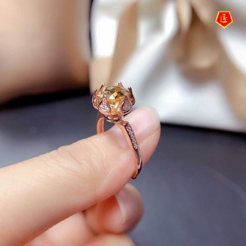 [Ready Stock]Luxury Citrine Ring Female Pt950 Platinum