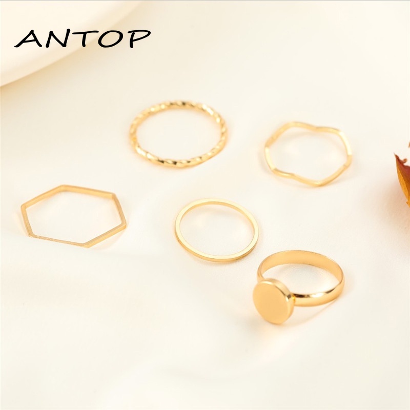 5Pcs/Set Baru Korea Cincin Geometris Untuk Wanita Aksesoris Fashion ANTOP