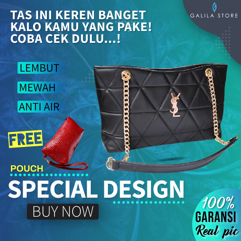 Tas Kerja Wanita Import Elegan Besar Branded Selempang Santai Model Rantai Bordir Mewah