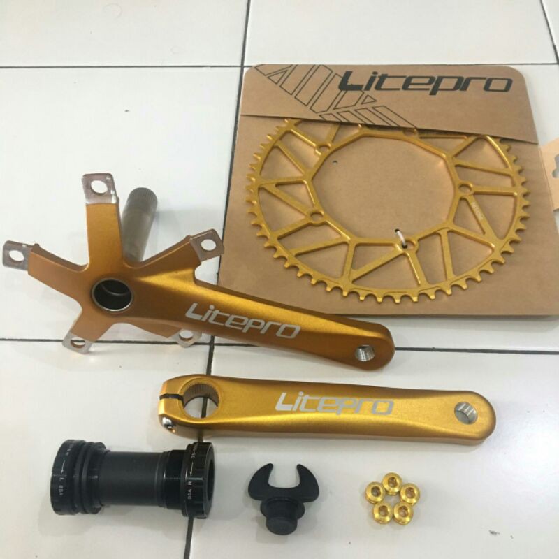 Paket Crankset Litepro Hollowtech 2 Chainring Litepro 56T/58T Gold