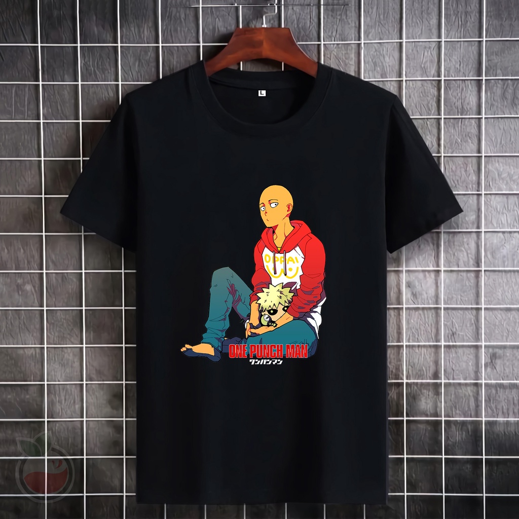 Kaos Tshirt  Pria Saitama One Punch Man Baju Distro Basic Lengan Pendek Cowok Kasual Lilipop
