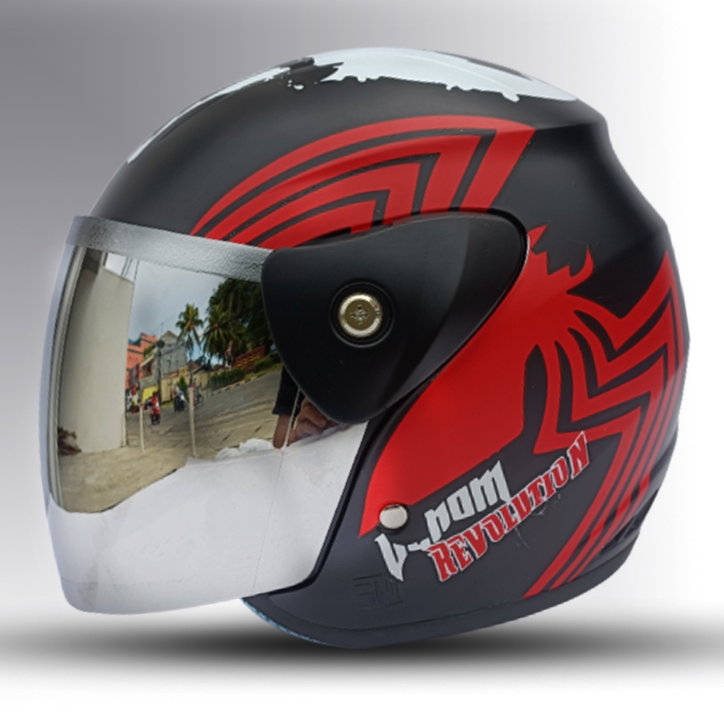 HELM EVOLUTION MURAH HALF FACE MOTIF MODEL CM EVO KACA PELANGI SILVER UNTUK PRIA DAN WANITA DEWASA COD