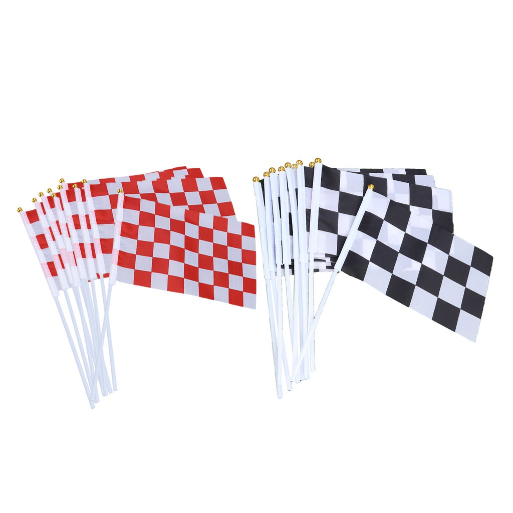 2pcs bendera balap/ bendera tangan motif catur kotak hitam/ race hand flag