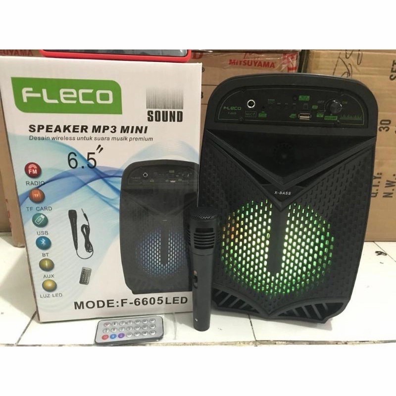 COD SPEAKER BLUETOOTH FLECO 6'5 INCH F-6605 LED BONUS  MIC KARAOKE X-BASS//SPEAKER SALON AKTIF X-BASS//SPEAKER KARAOKE//SPEAKER FLECO X-BASS//SPEAKER WIRELESS