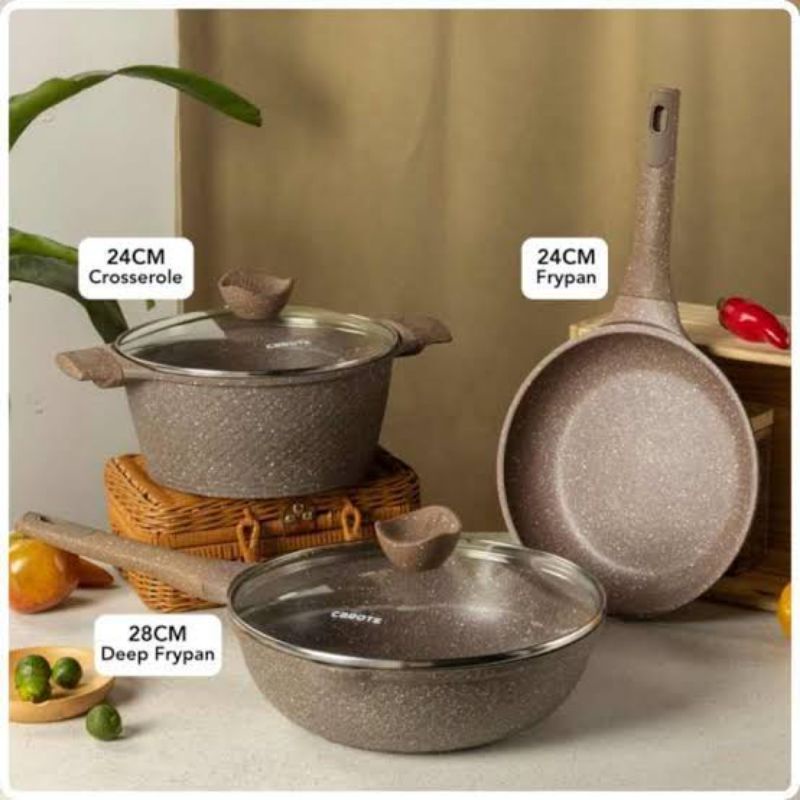 Carote Terra Classic Brown Set isi 3( Wok 28cm , Frypan 24cm & casserole 24 cm)