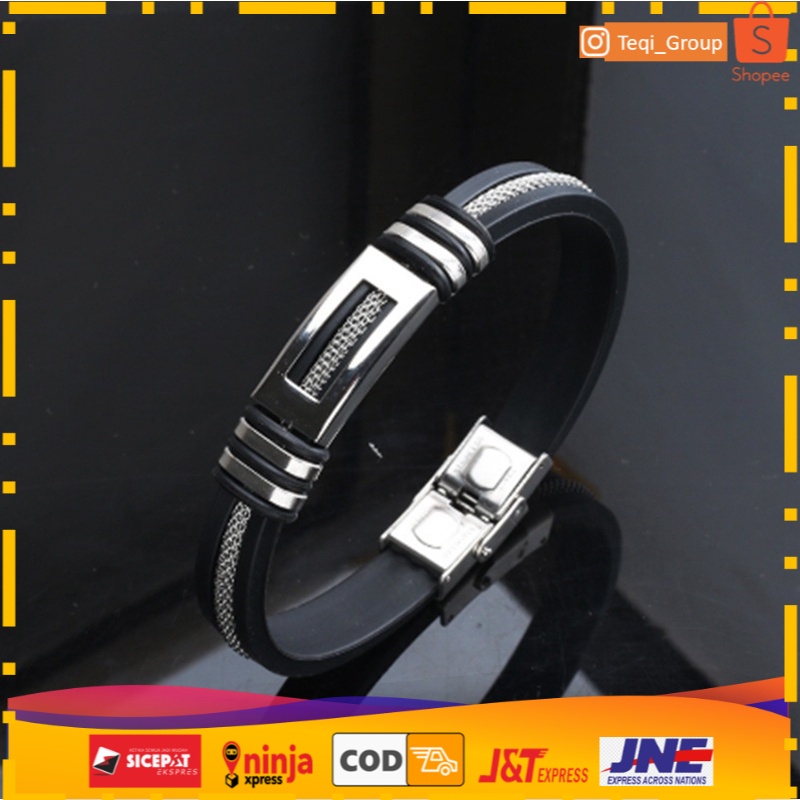 GELANG PRIA SILICON STAINLESS STEEL KLASIK MEWAH